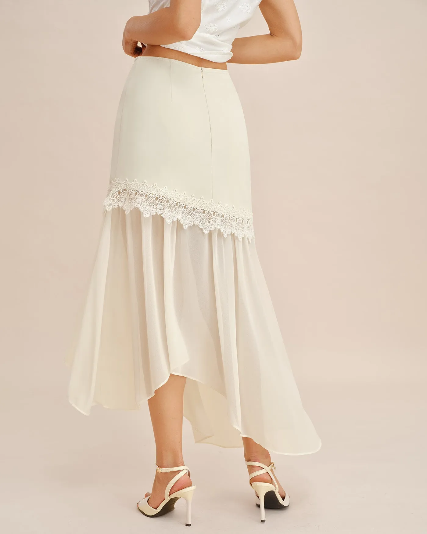 Off White Splicing Flowy Midi Skirt sold by rihoas product image thumbnail 5