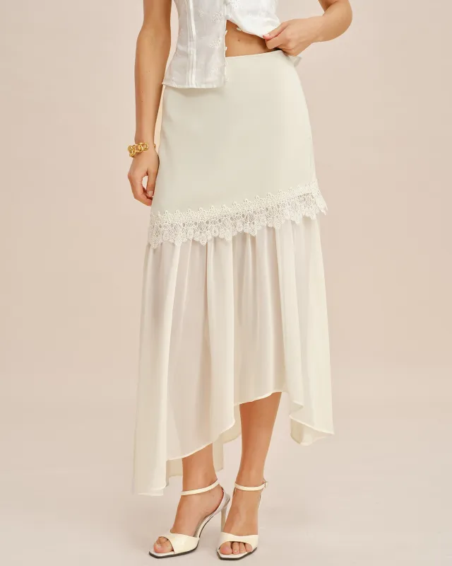 Off White Splicing Flowy Midi Skirt made by rihoas