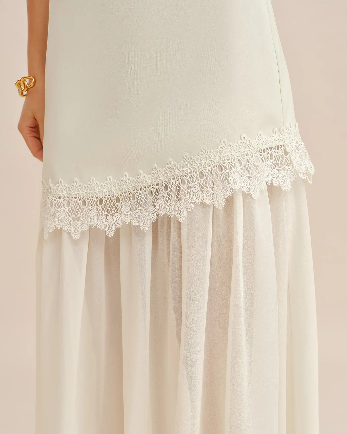 Off White Splicing Flowy Midi Skirt sold by rihoas product image thumbnail 2