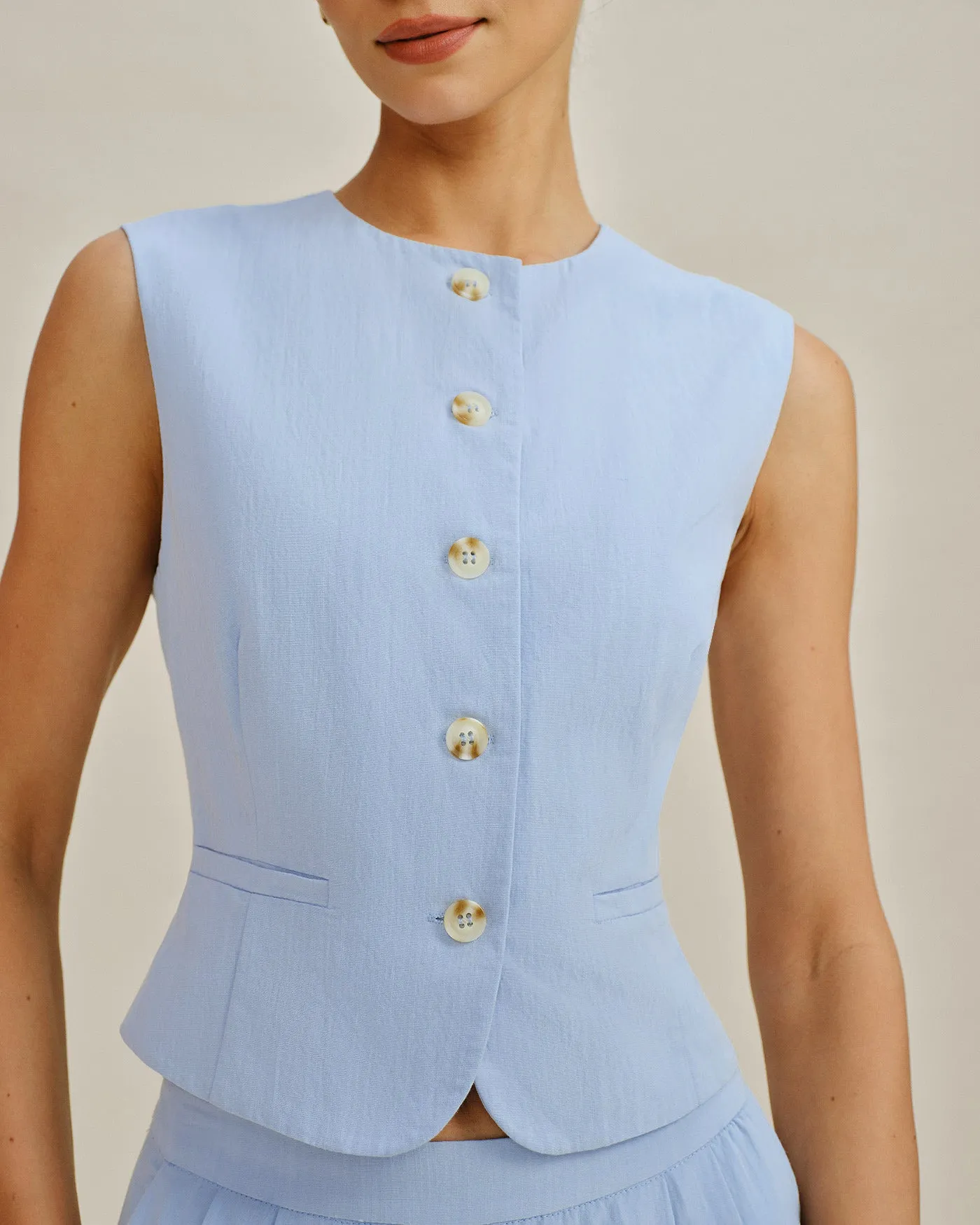 Blue Single Breasted Pockets Vest sold by rihoas product image thumbnail 2