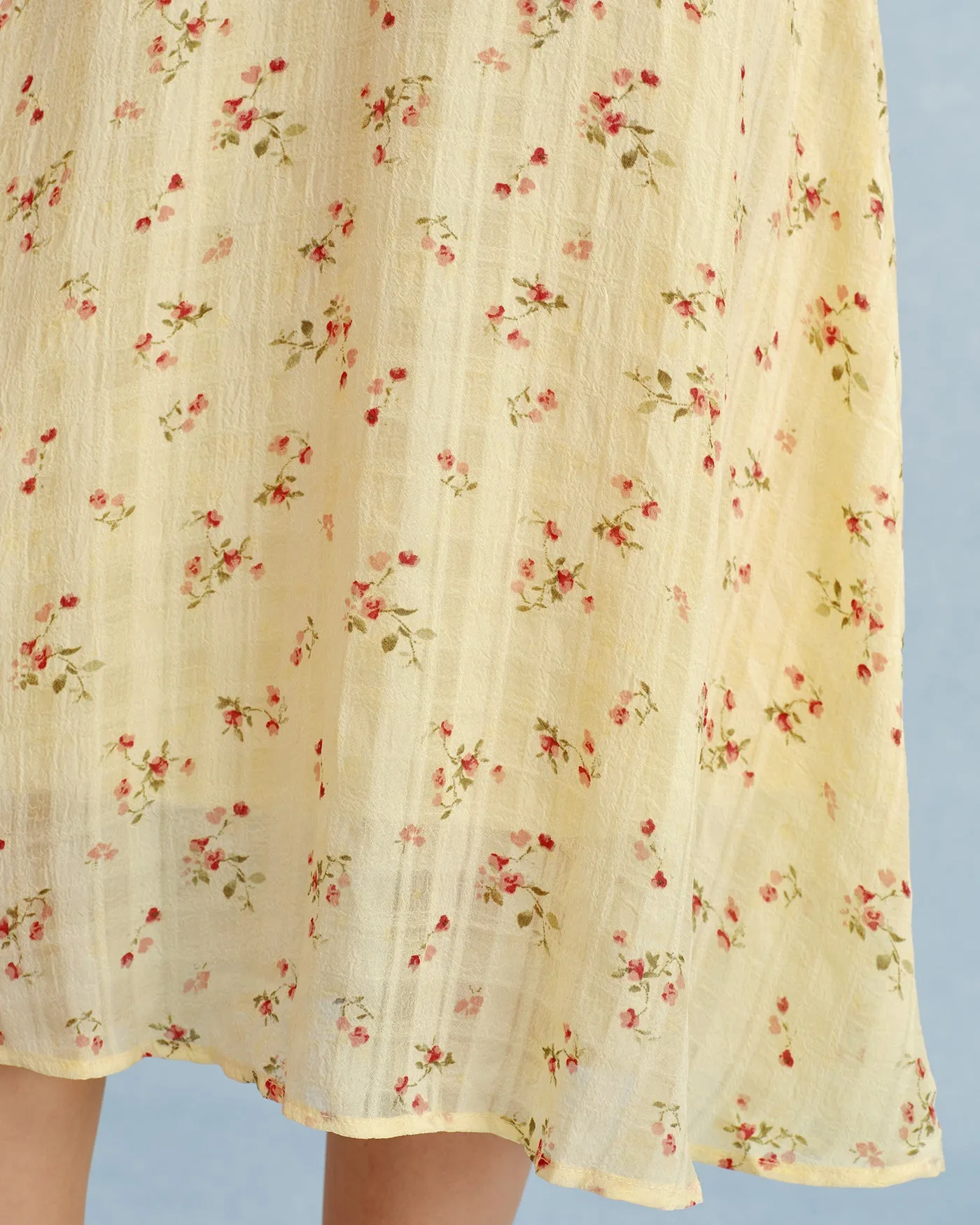 Yellow V Neck Floral Tunic Midi Dress sold by rihoas product image thumbnail 3