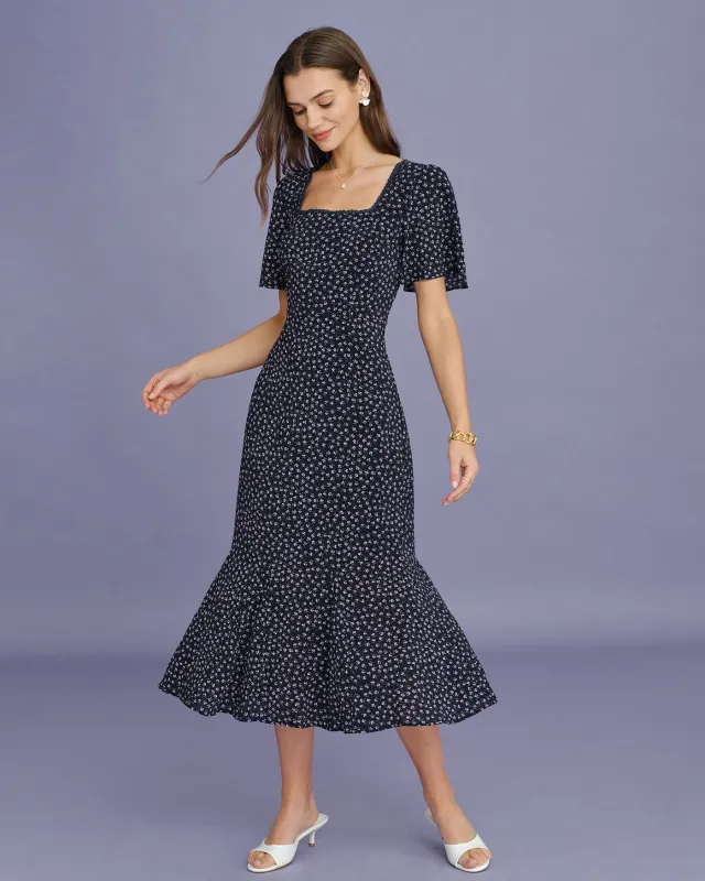 Purple Floral Butterfly Sleeve Midi Dress made by rihoas