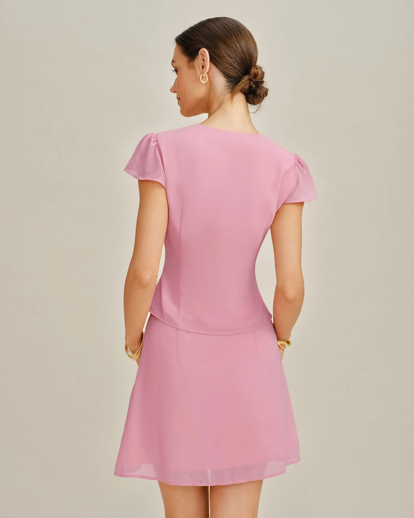 Pink Cut Out Button Chiffon Blouse sold by rihoas product image thumbnail 5
