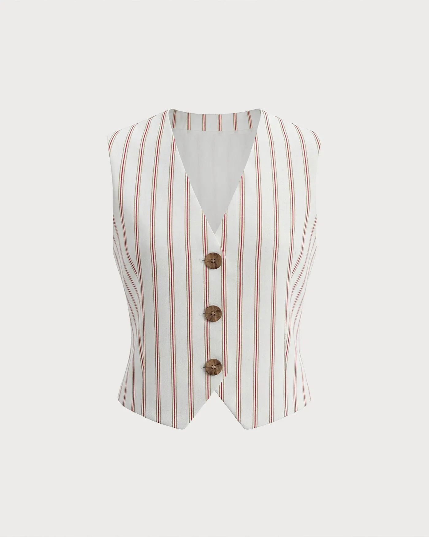White V Neck Single Breasted Striped Vest sold by rihoas
