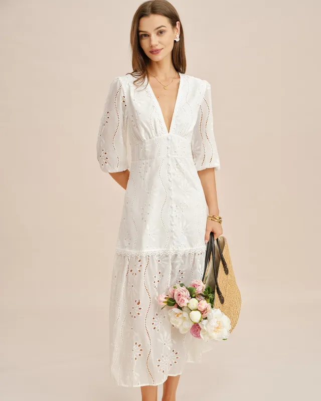 White V Neck Cut Out Maxi Dress made by rihoas