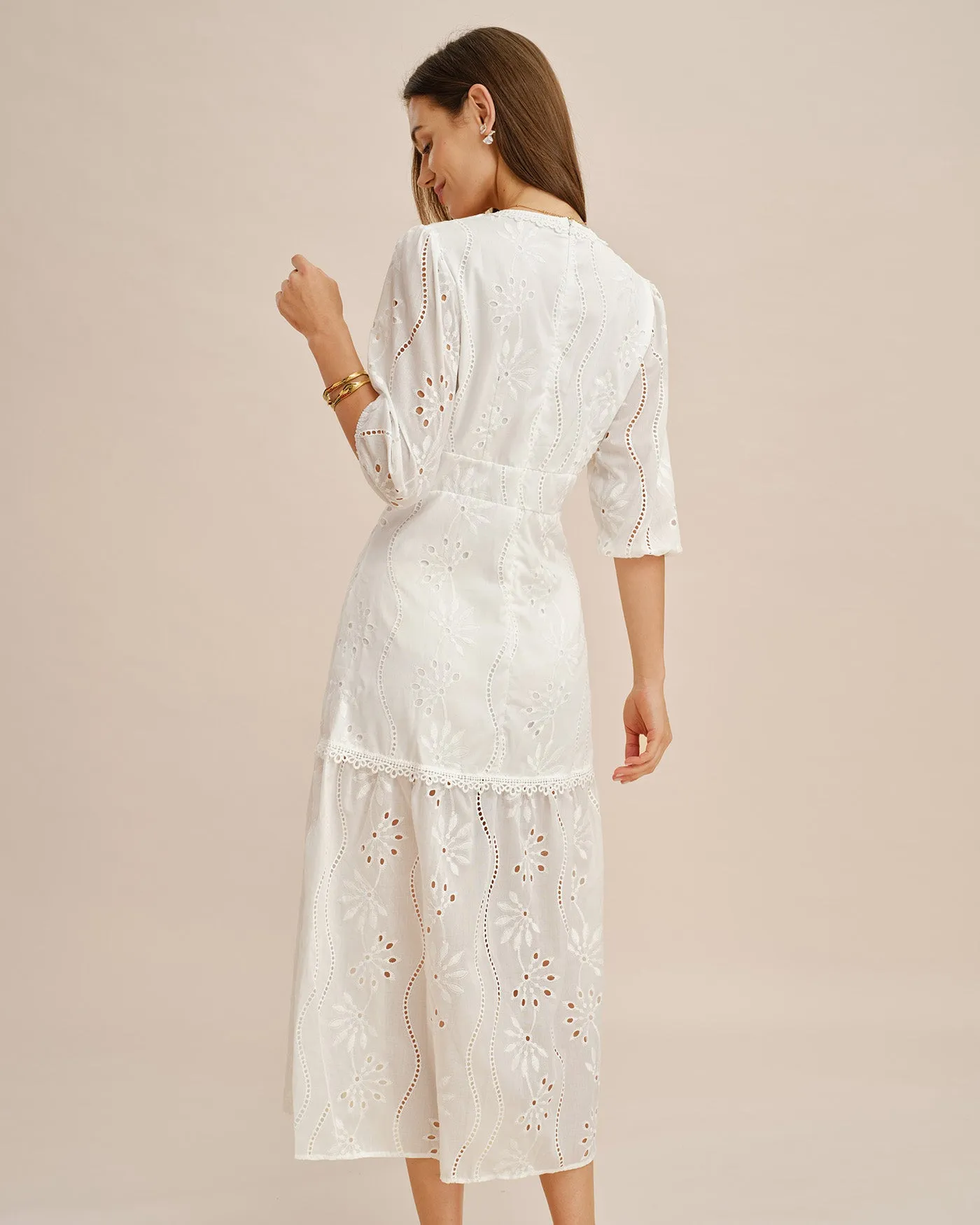 White V Neck Cut Out Maxi Dress sold by rihoas product image thumbnail 5