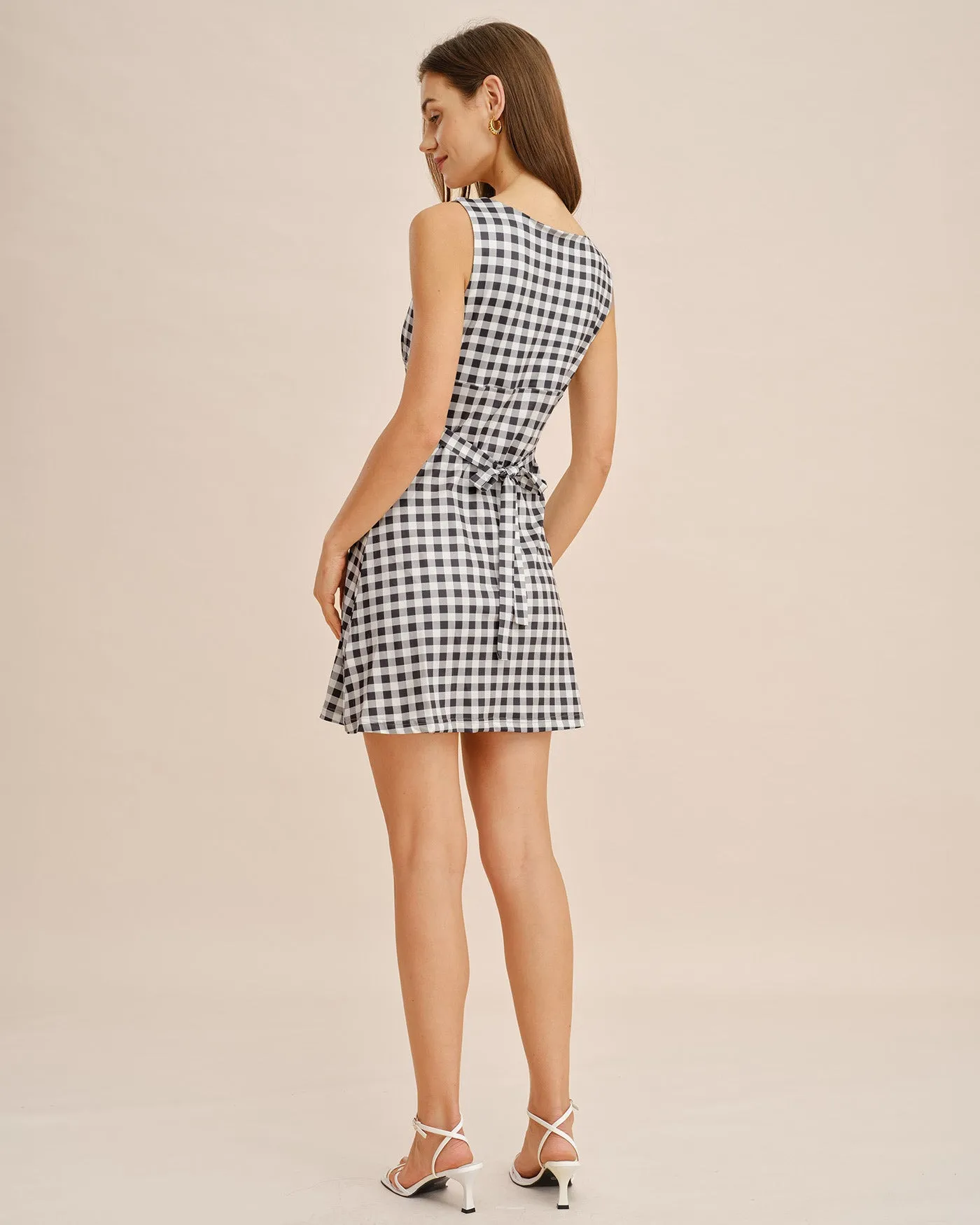 Grey Boat Neck Plaid Mini Dress sold by rihoas product image thumbnail 5