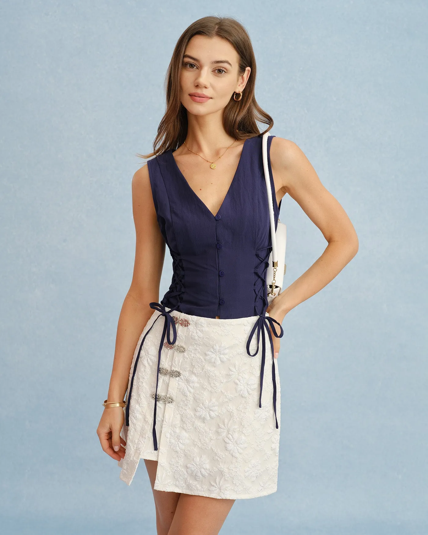 Apricot Jacquard Slit Mini Skirt sold by rihoas product image thumbnail 2