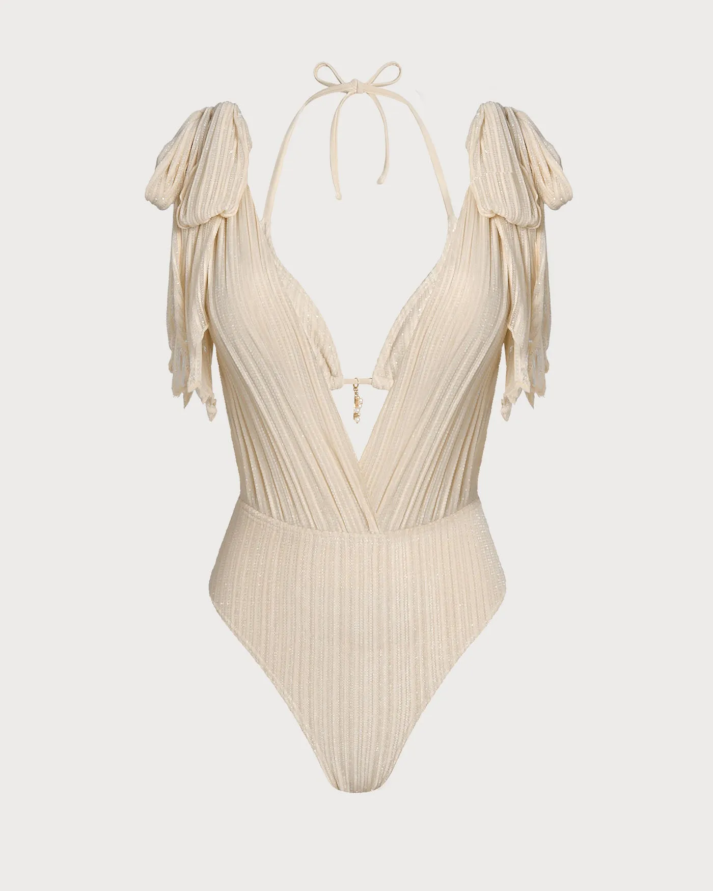Apricot Halter Sequins Drawstring Bikini Set sold by rihoas product image thumbnail 3