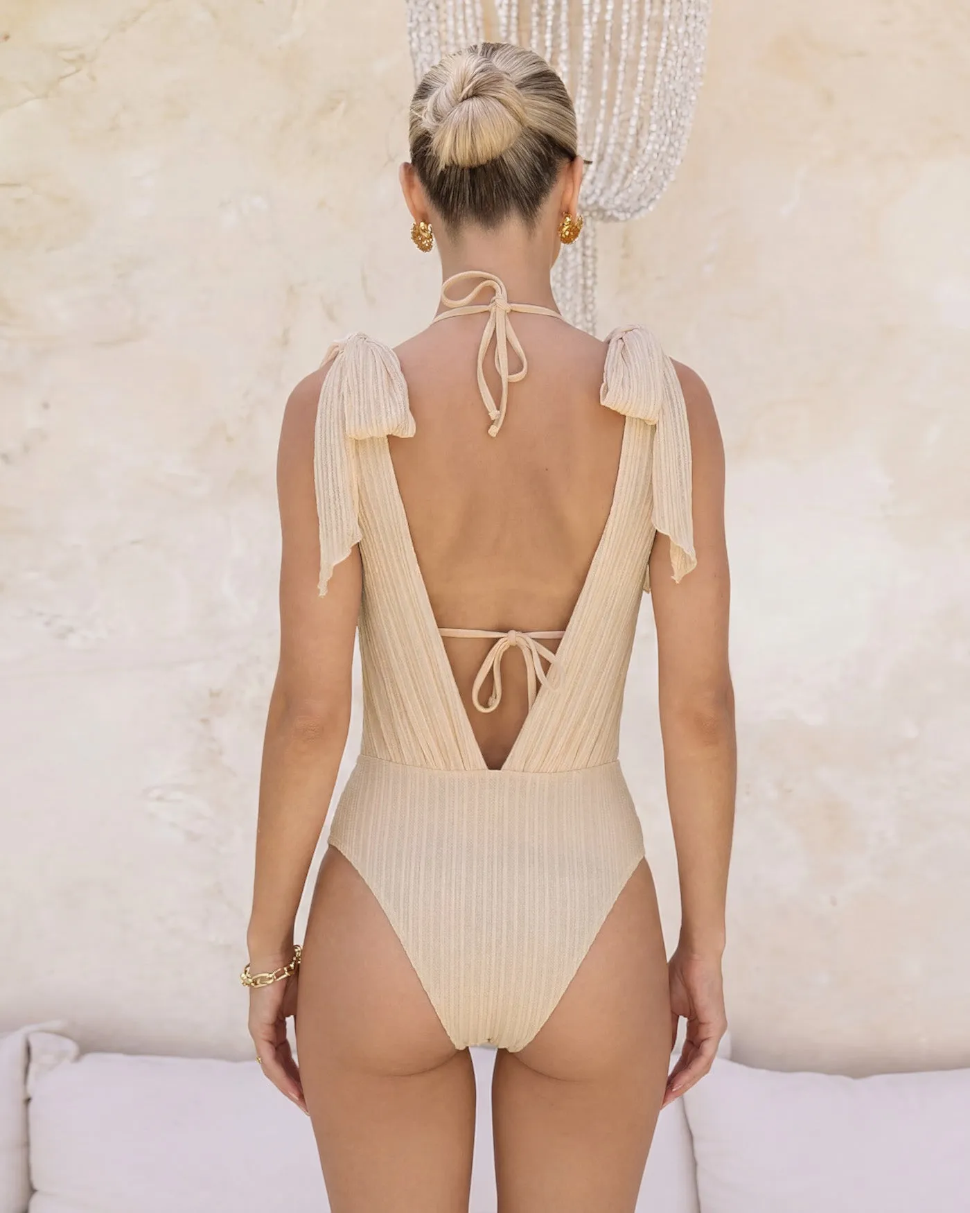 Apricot Halter Sequins Drawstring Bikini Set sold by rihoas product image thumbnail 2