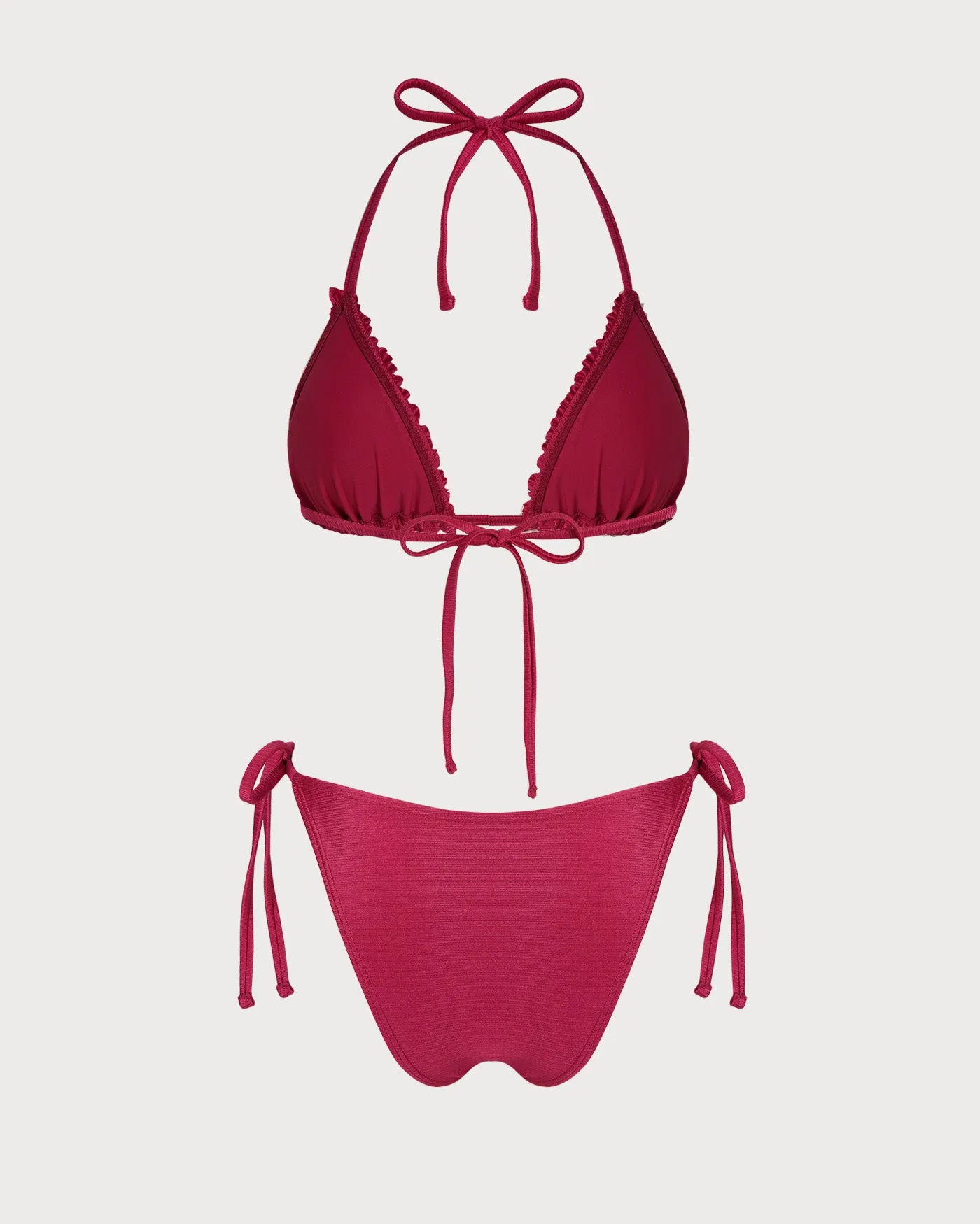 Red Halter Ruffled Triangle Bikini Set sold by rihoas product image thumbnail 2
