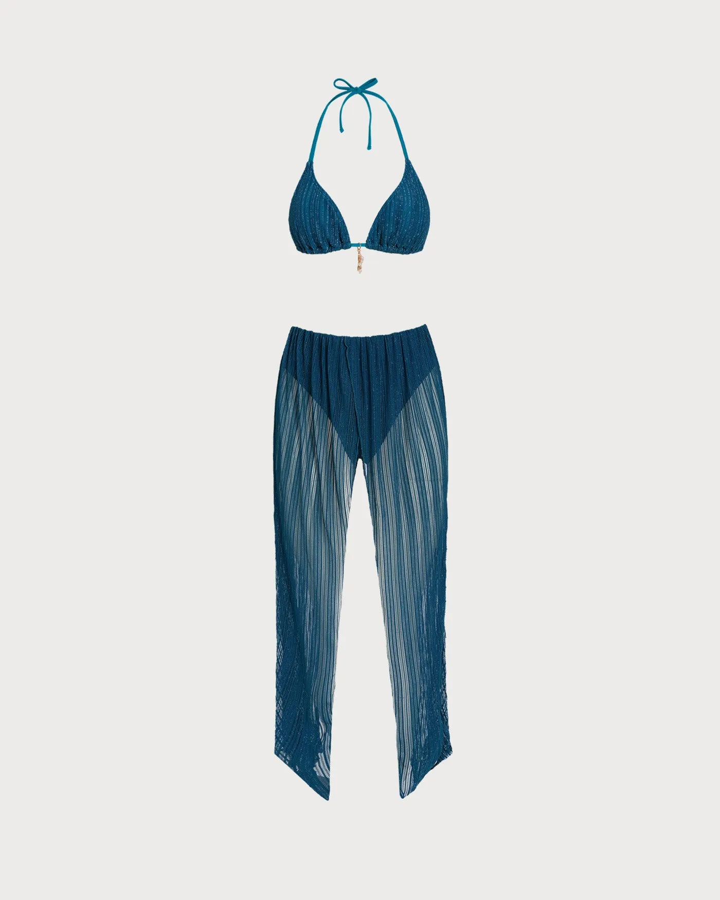 Blue Halter Sequins Drawstring Bikini Set sold by rihoas product image thumbnail 4
