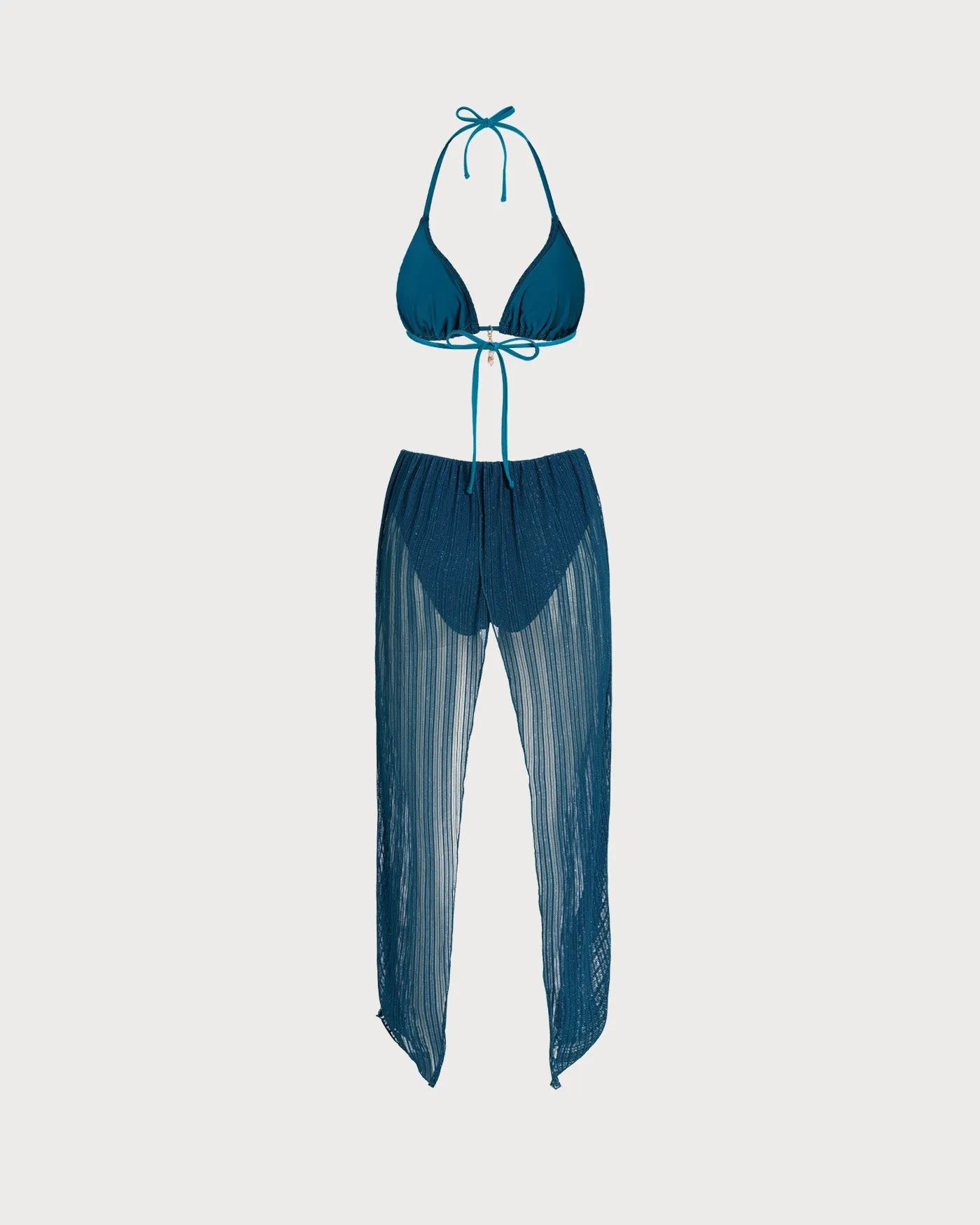 Blue Halter Sequins Drawstring Bikini Set sold by rihoas product image thumbnail 5