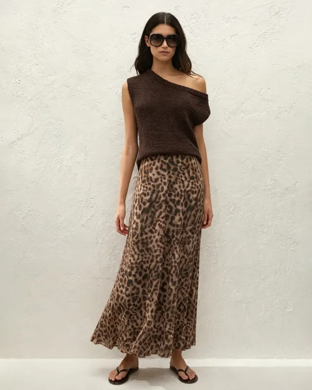 Brown Animal Print Mesh Maxi Skirt made by rihoas