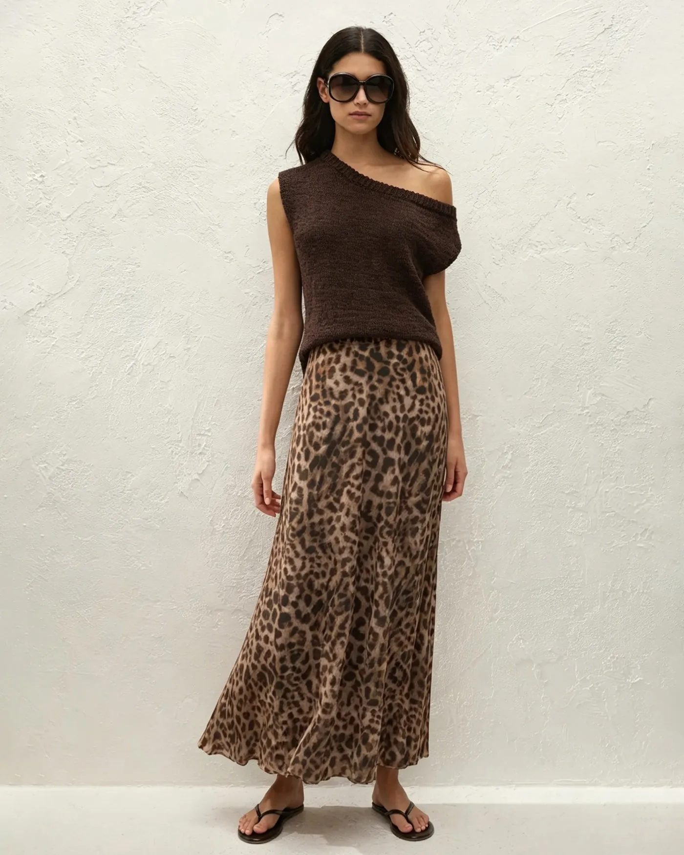Brown Animal Print Mesh Maxi Skirt sold by rihoas