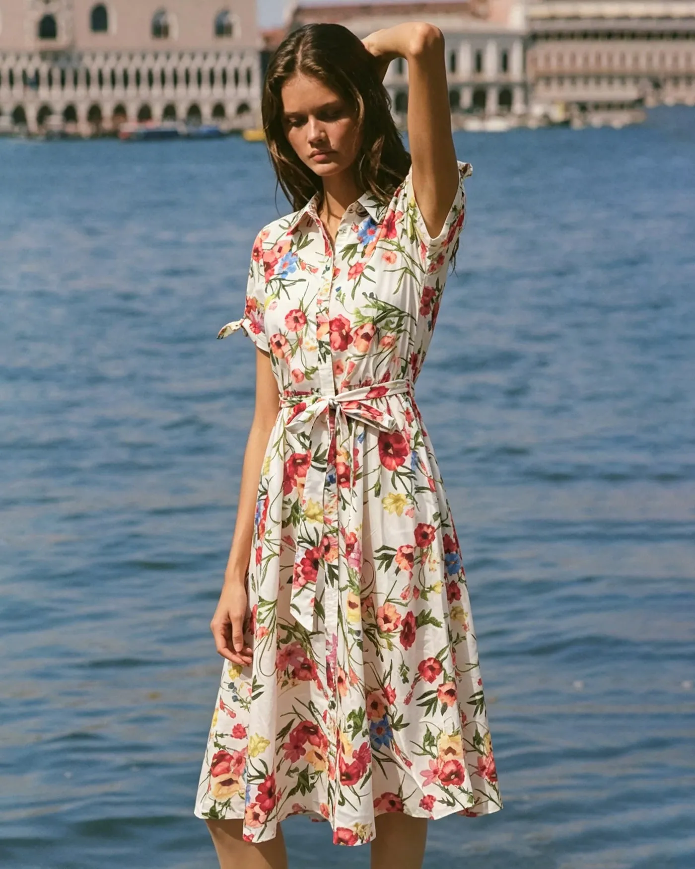 Floral Collar Tie Midi Dress sold by rihoas product image thumbnail 3