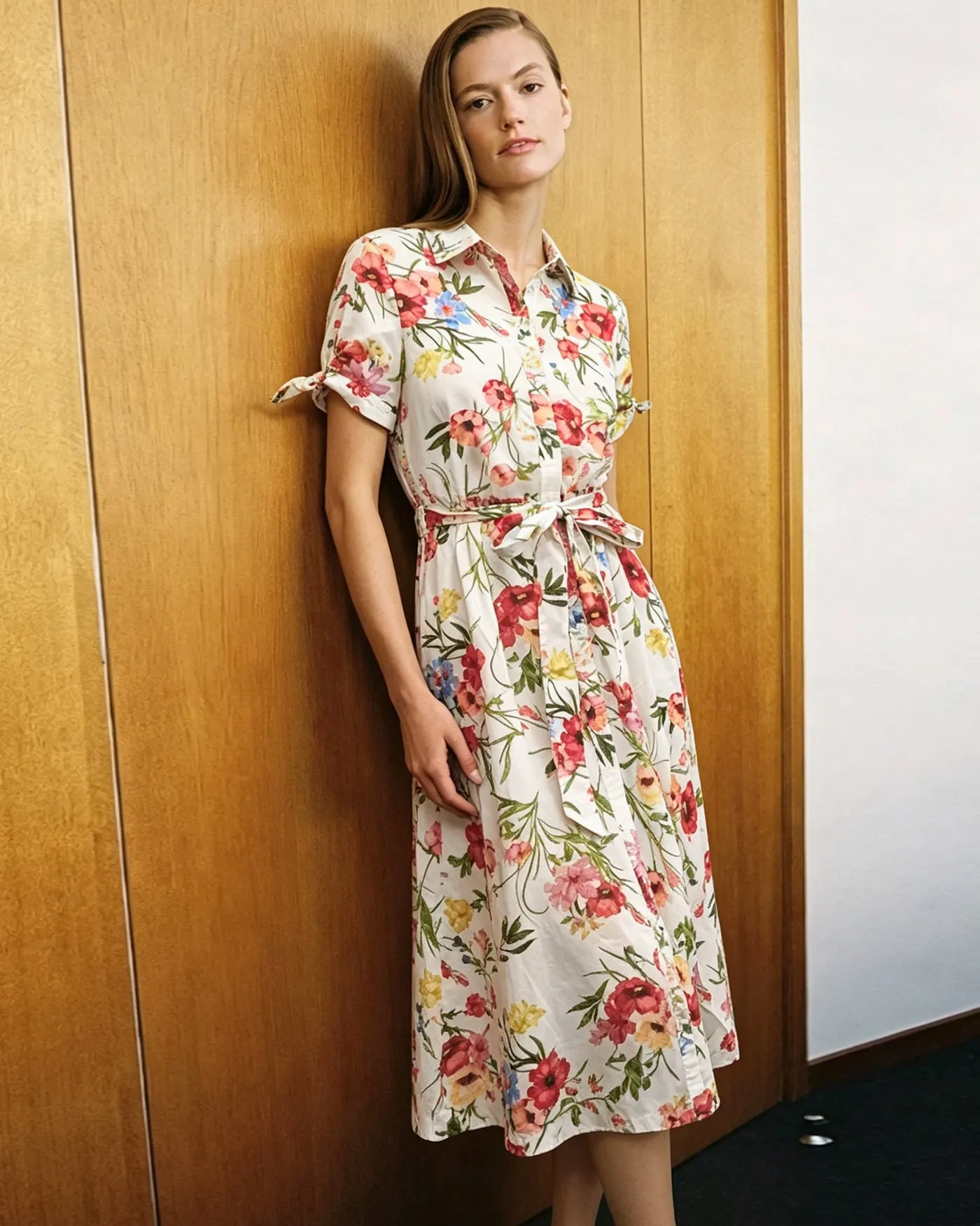 Floral Collar Tie Midi Dress sold by rihoas product image thumbnail 4