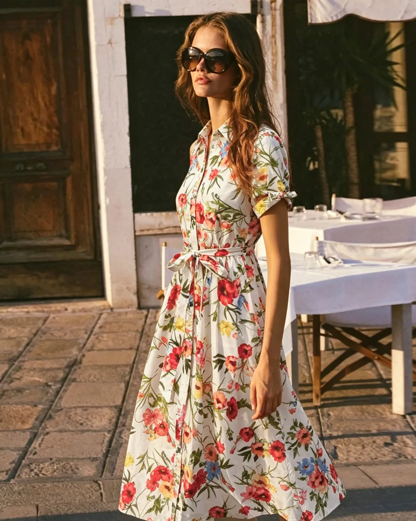 Floral Collar Tie Midi Dress sold by rihoas