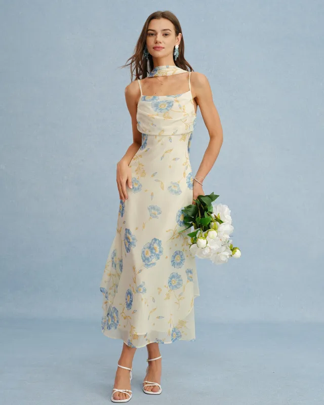 Beige Floral Tie Chiffon Maxi Dress made by rihoas