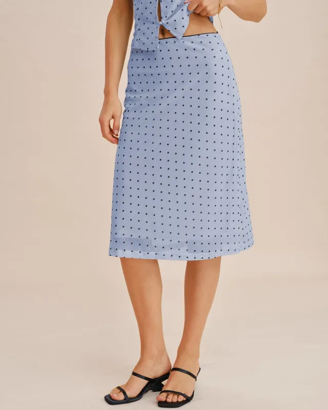 Blue Polka Dot Splicing A-Line Skirt made by rihoas