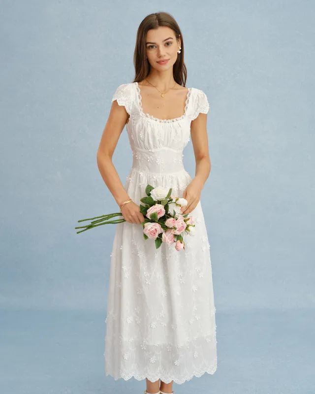 White Square Neck Lace Flowers Maxi Dress made by rihoas