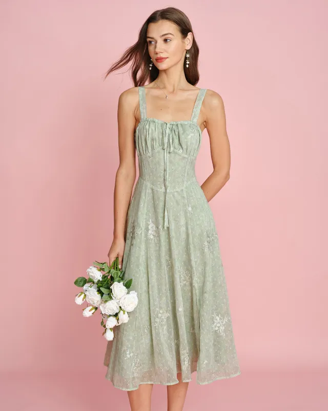 Green Jacquard Slip A-Line Midi Dress made by rihoas