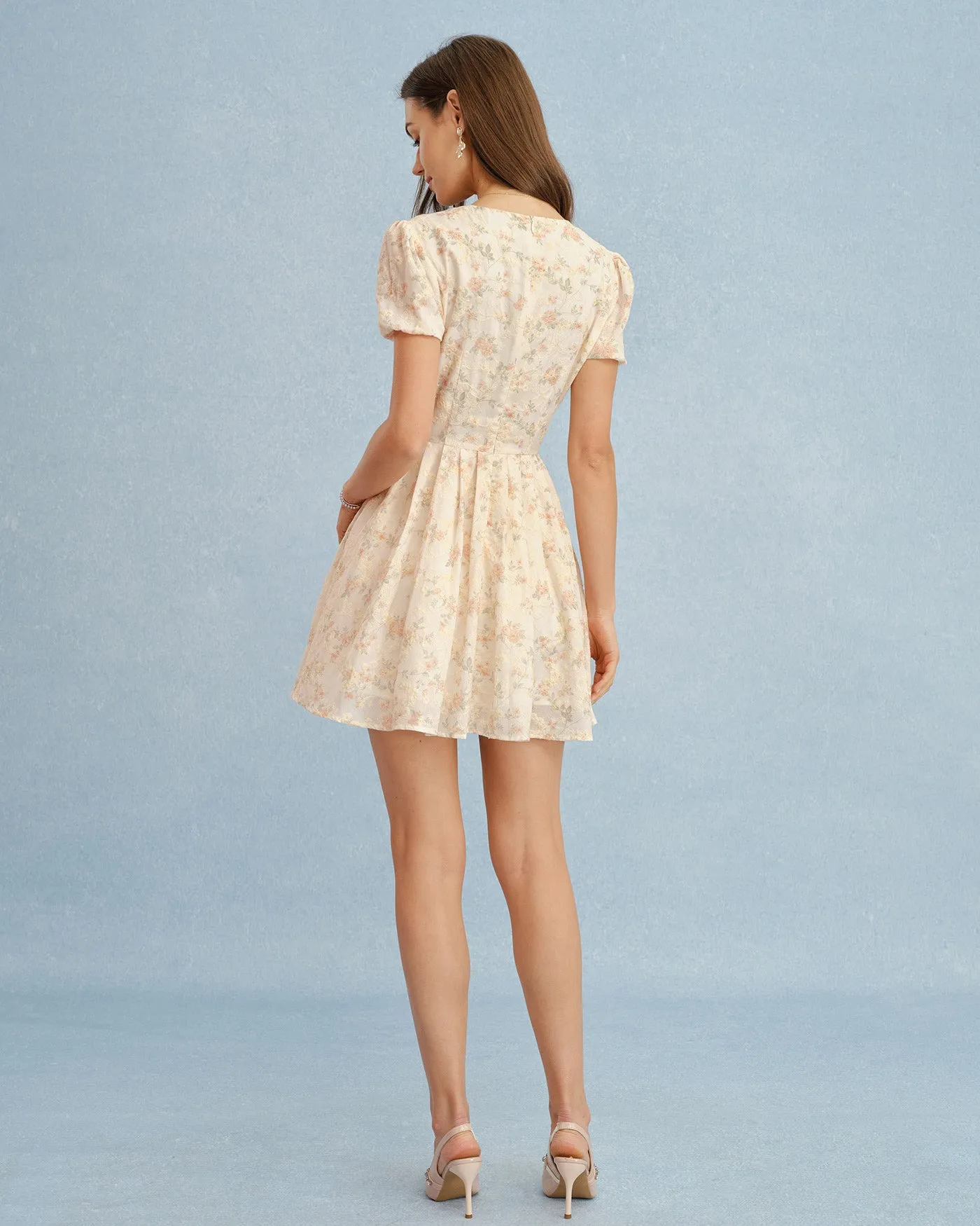 Orange V Neck Tie Floral Mini Dress sold by rihoas product image thumbnail 5