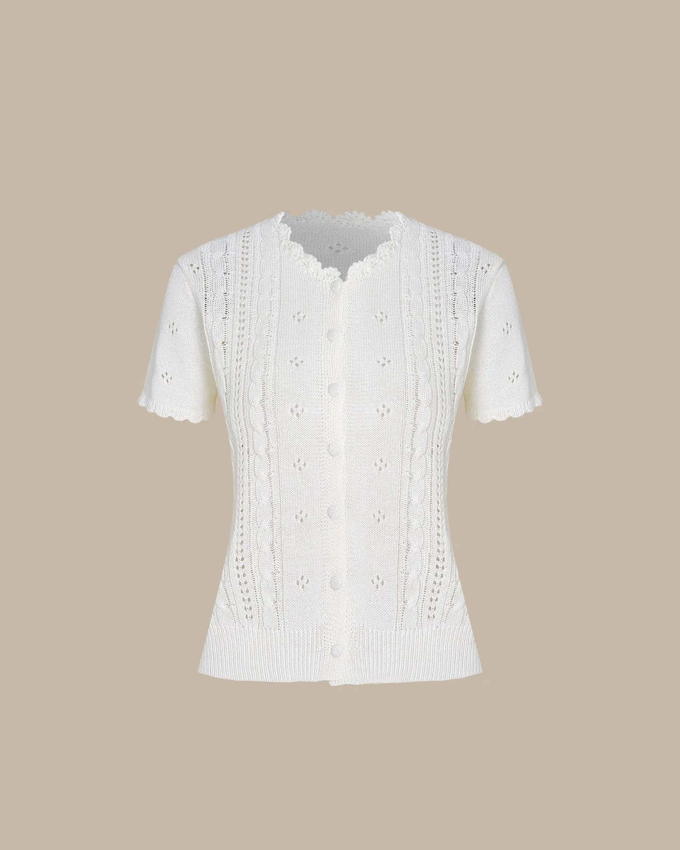 Off White Textured Knit Cardigan sold by rihoas
