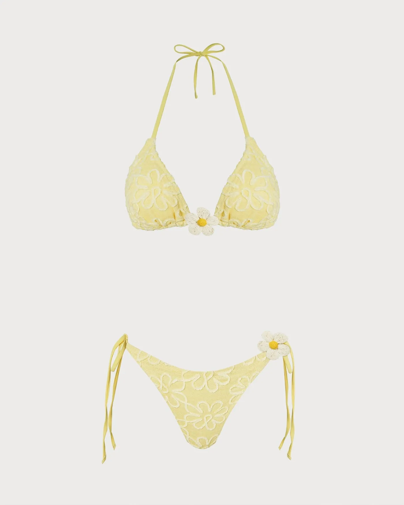 Yellow Halter Floral Textured Bikini Set sold by rihoas