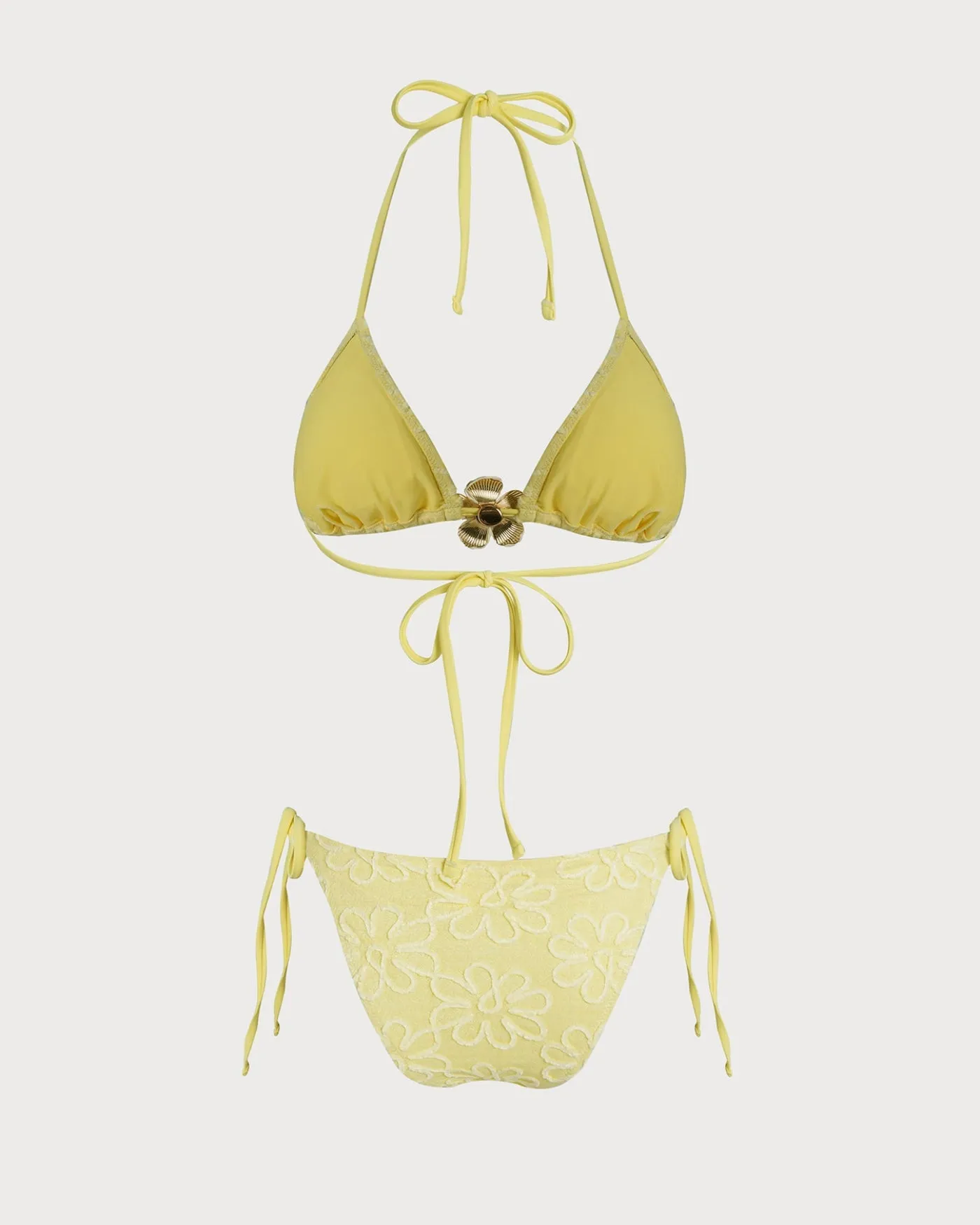 Yellow Halter Floral Textured Bikini Set sold by rihoas product image thumbnail 2