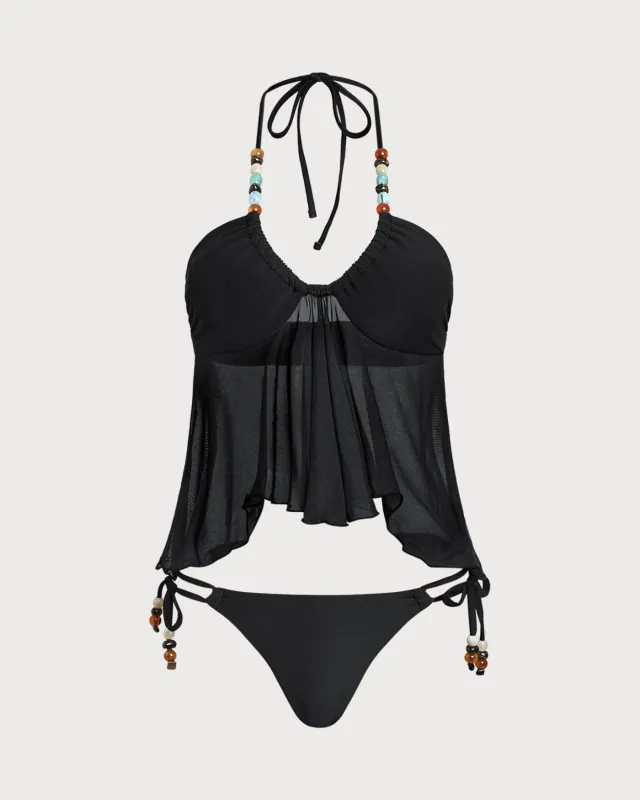 Black Halter Low Waisted Tankini Set made by rihoas