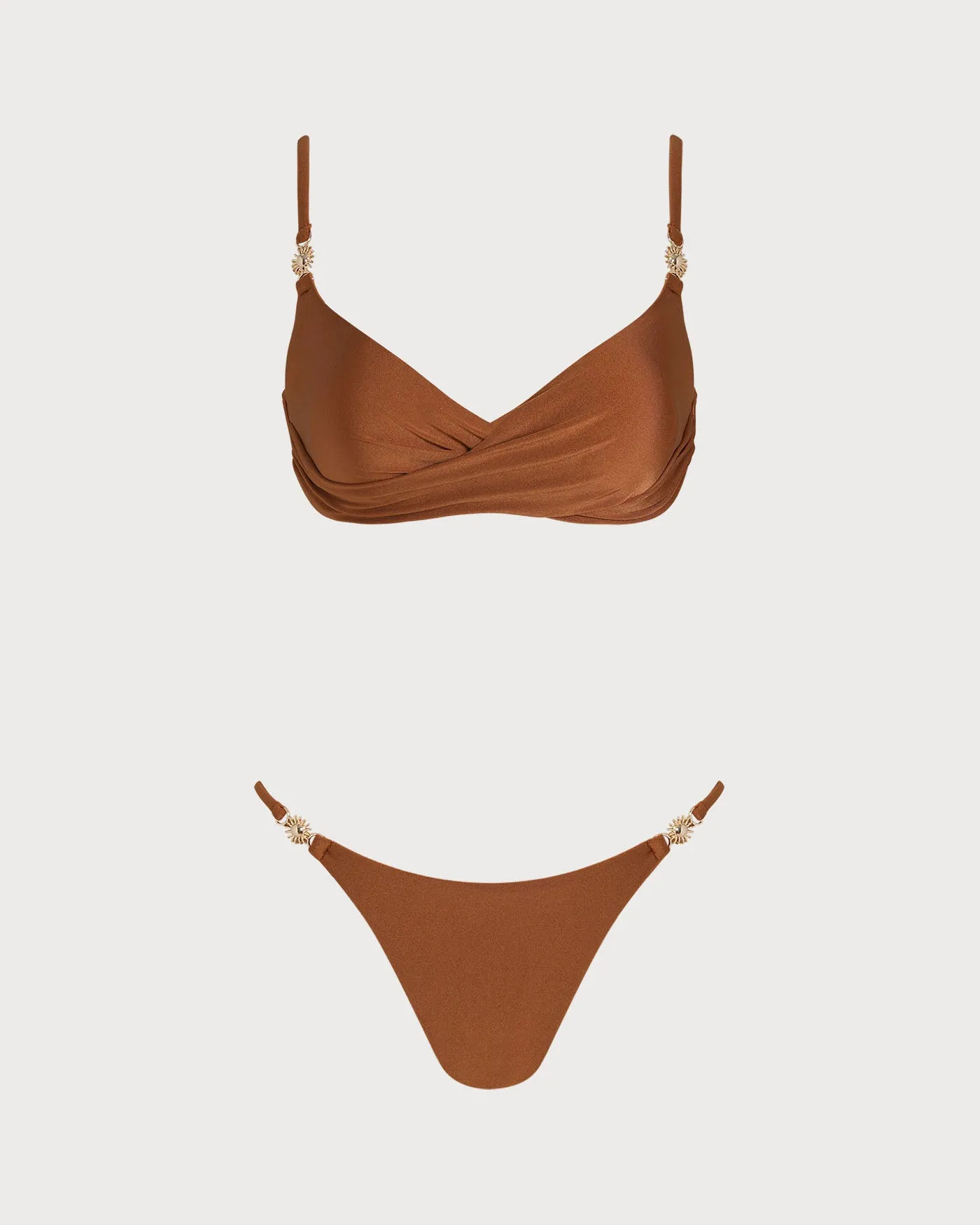 Caramel V Neck Bralette Bikini Set sold by rihoas product image thumbnail 4