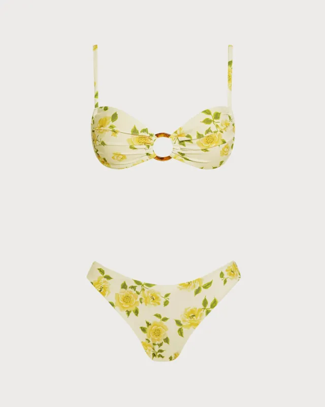 Light Yellow O-Ring Floral Bralette Bikini Set made by rihoas