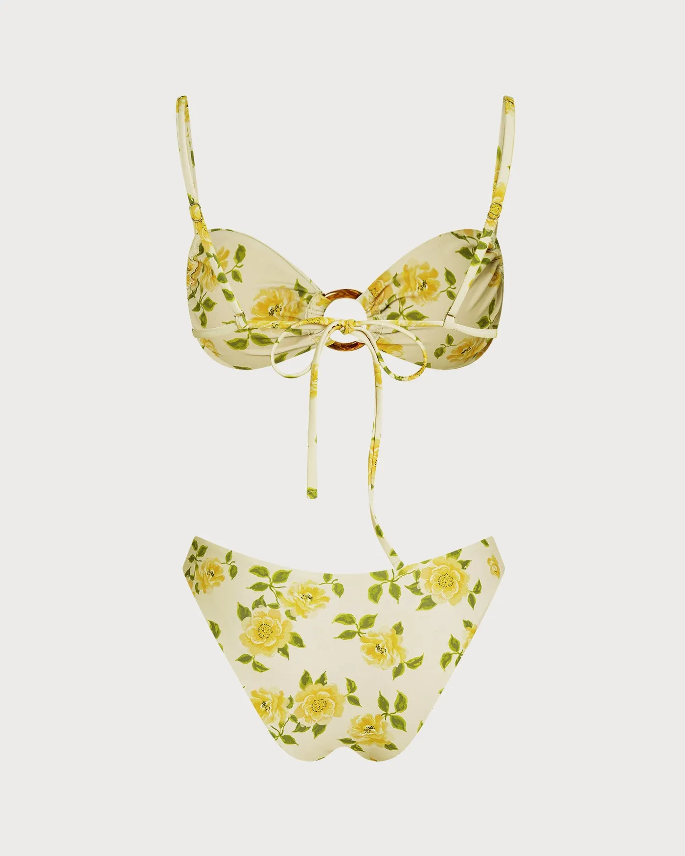 Light Yellow O-Ring Floral Bralette Bikini Set sold by rihoas product image thumbnail 2