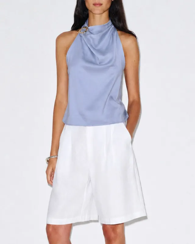 Blue Cowl Neck Button Tank Top made by rihoas