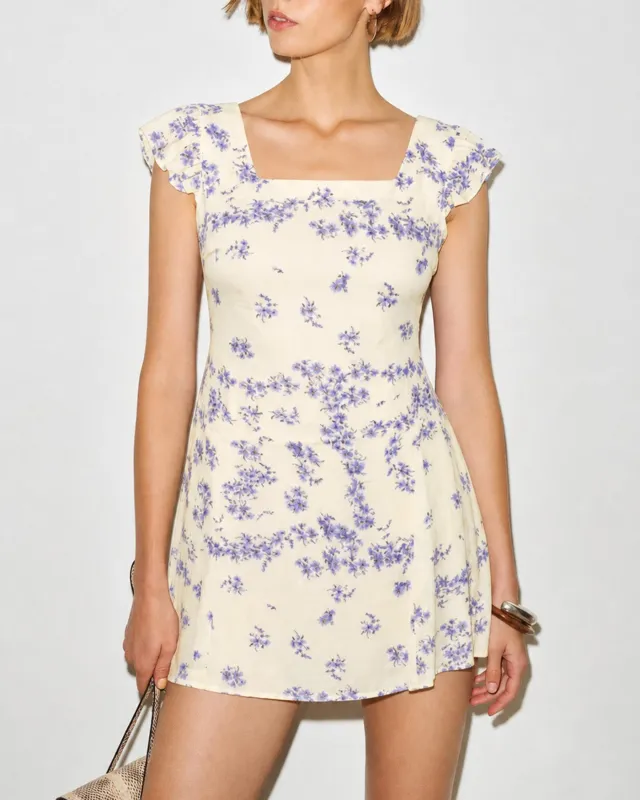 Apricot Square Neck Tie Floral Mini Dress made by rihoas