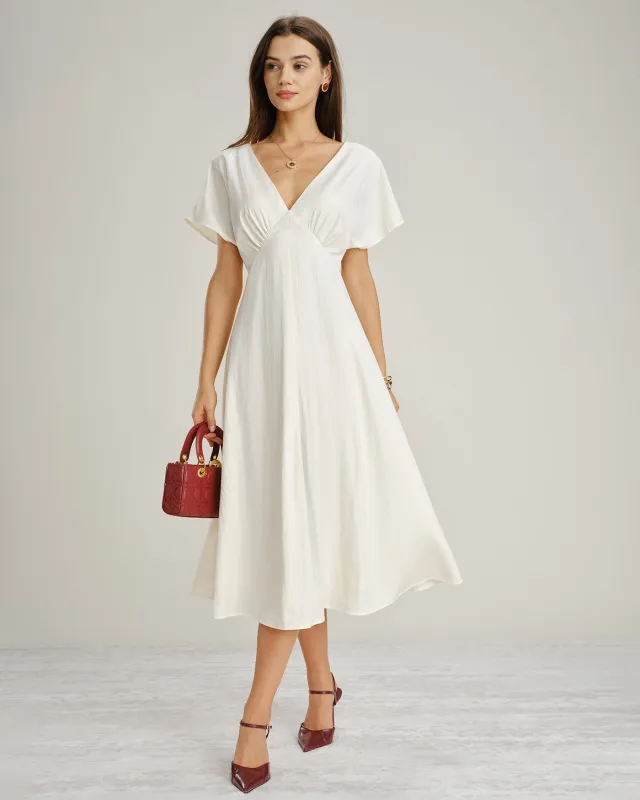 Apricot V Neck Cowl Sleeve Midi Dress made by rihoas