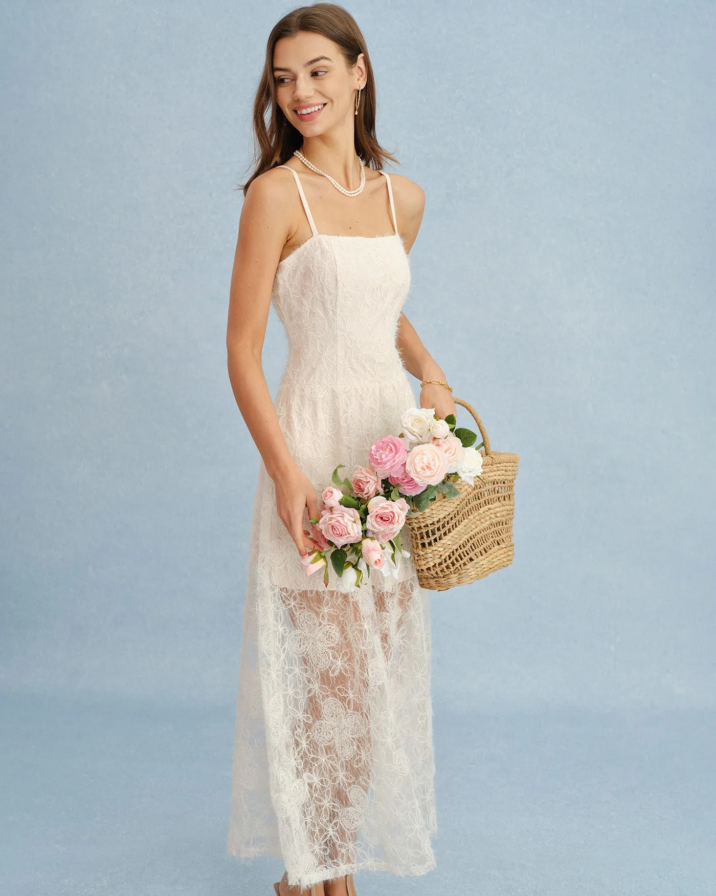 Apricot Sheer Lace Slip Maxi Dress sold by rihoas product image thumbnail 5