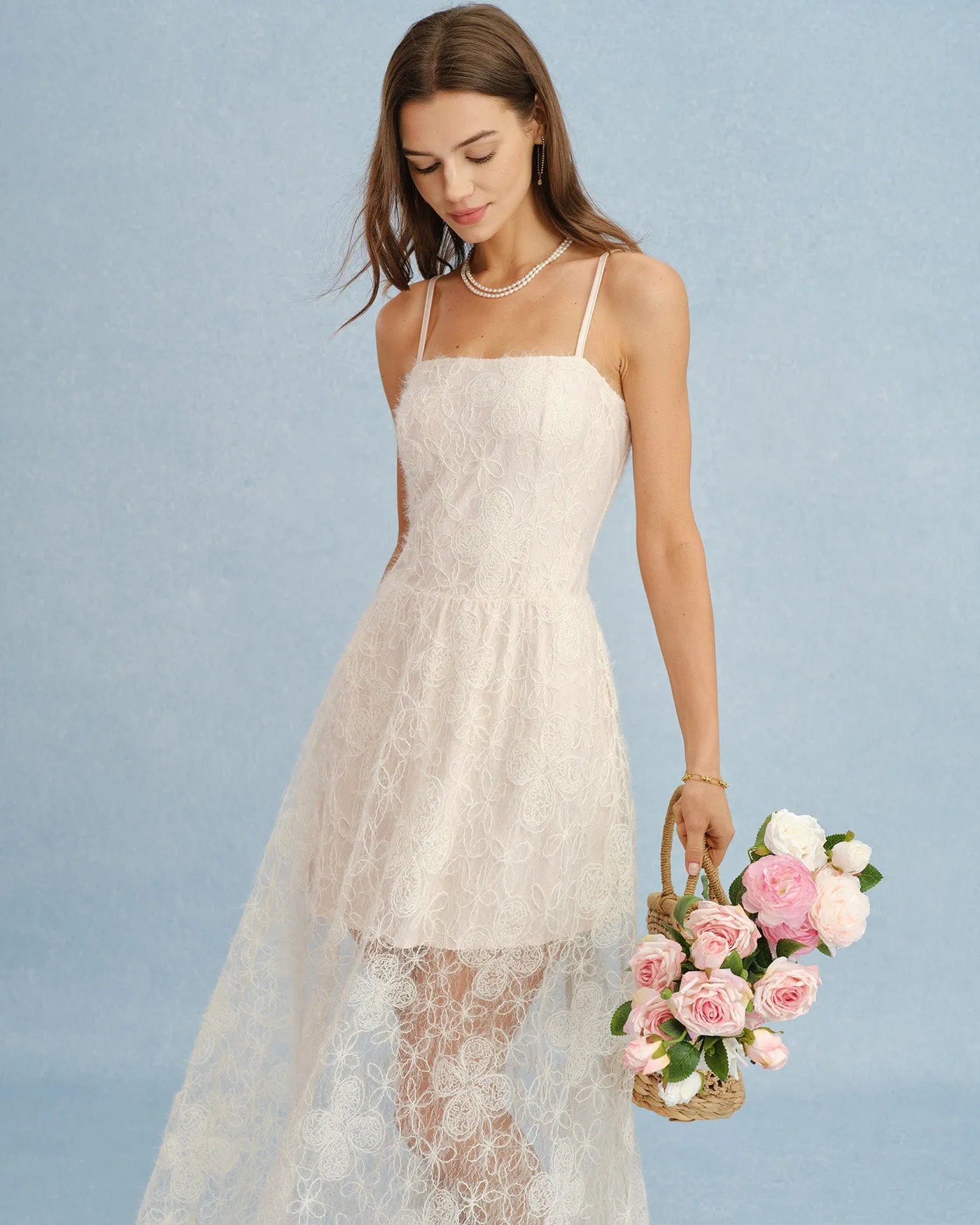 Apricot Sheer Lace Slip Maxi Dress sold by rihoas product image thumbnail 3