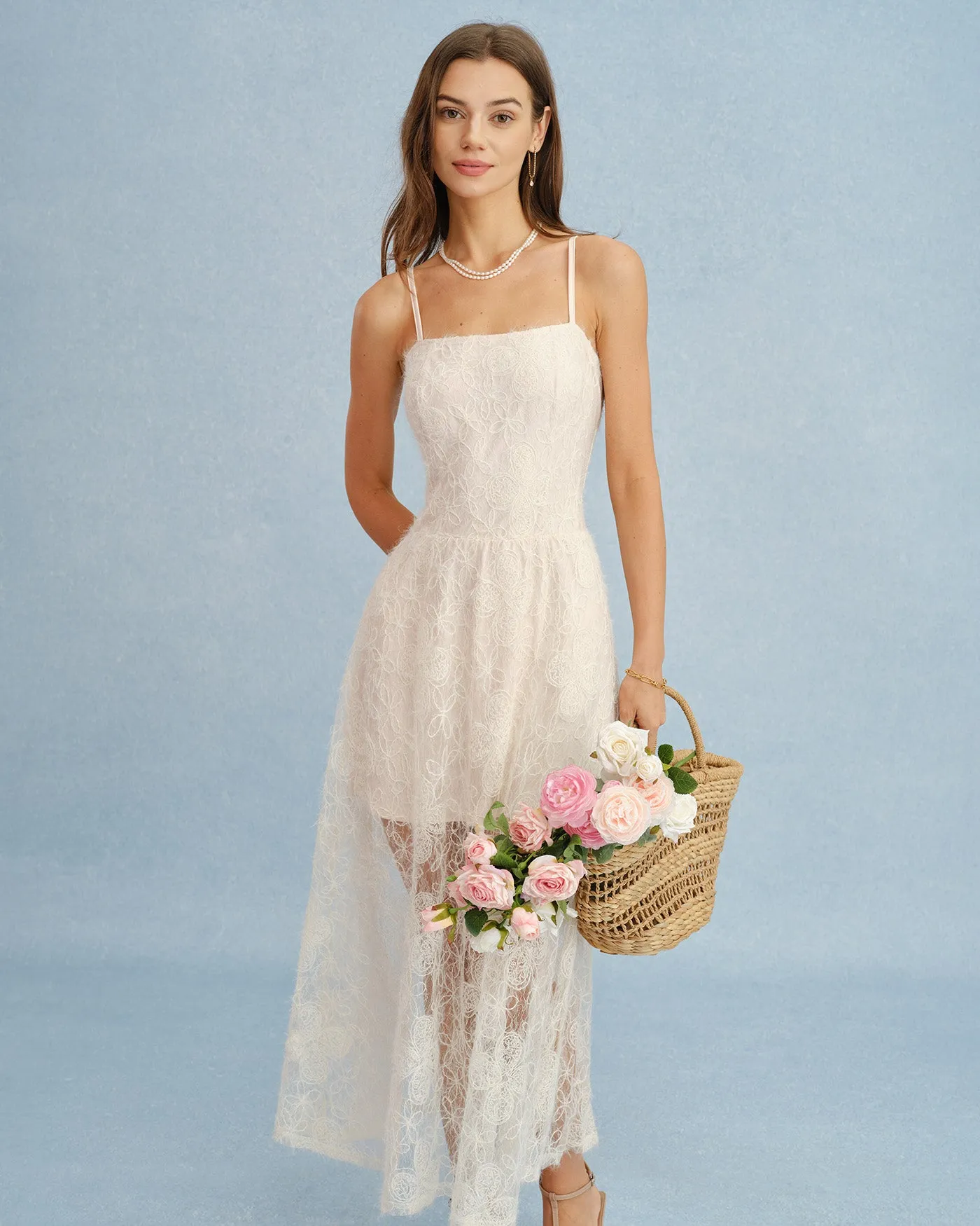 Apricot Sheer Lace Slip Maxi Dress sold by rihoas product image thumbnail 4