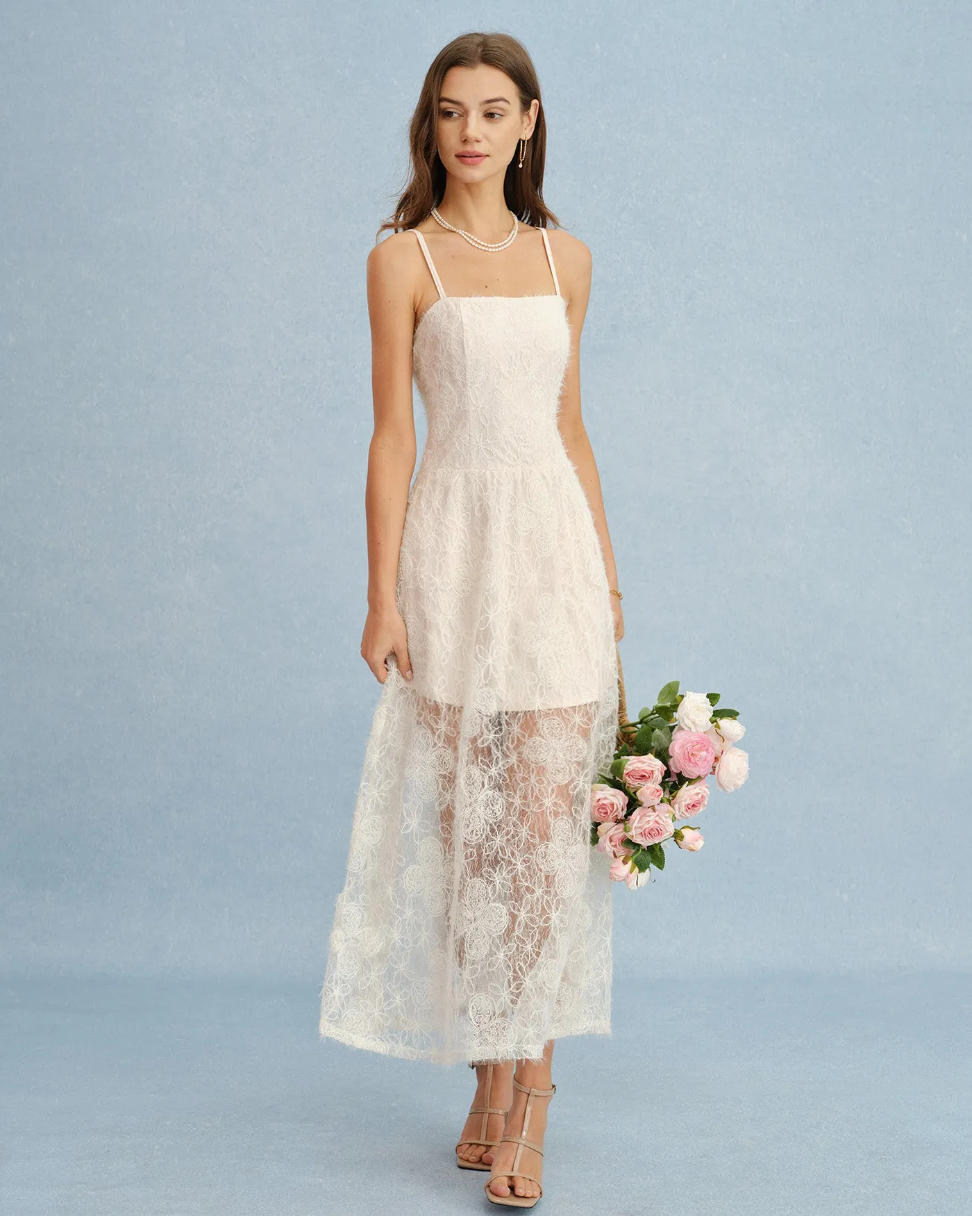 Apricot Sheer Lace Slip Maxi Dress sold by rihoas