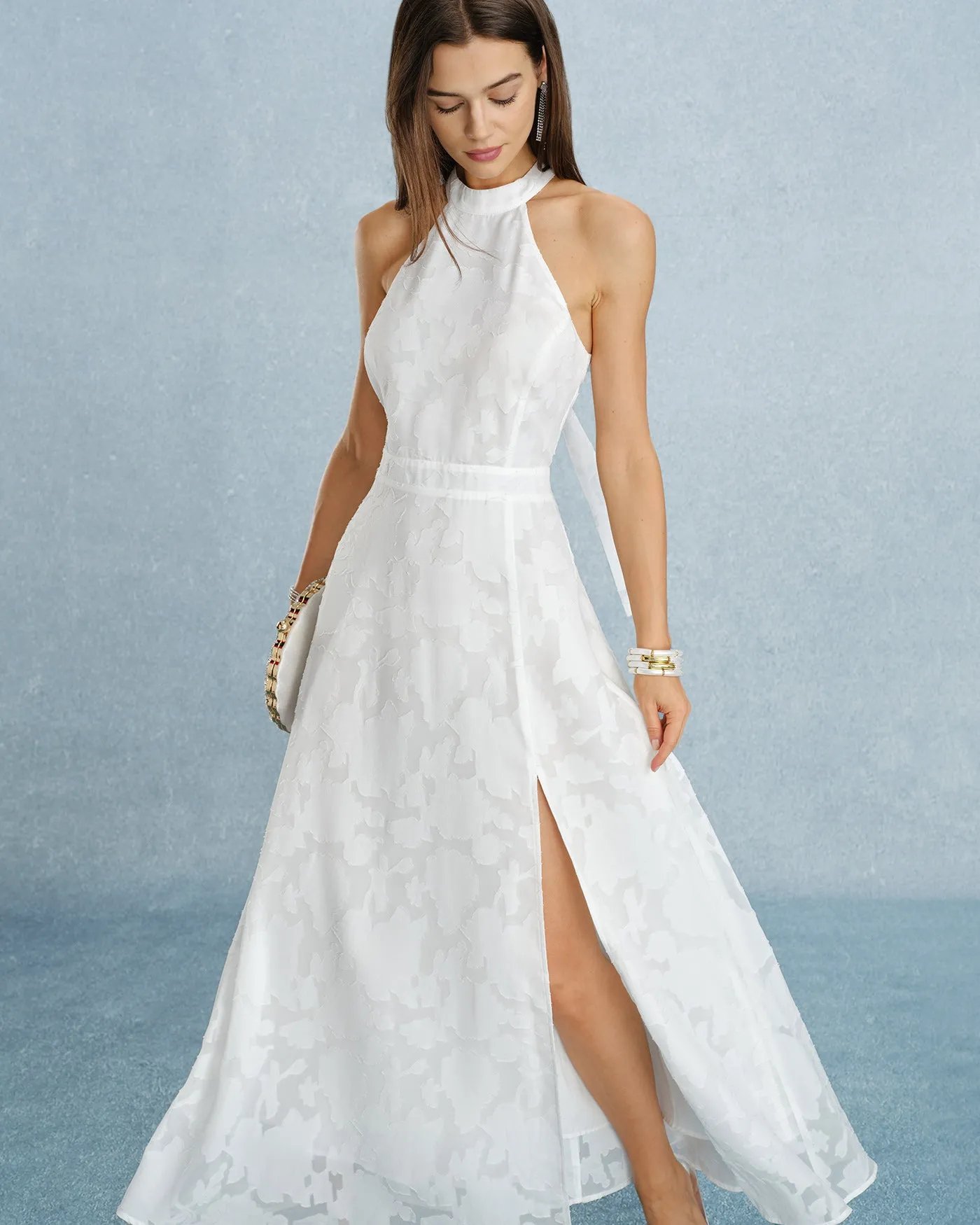 White Backless Bowknot Maxi Dress sold by rihoas product image thumbnail 3