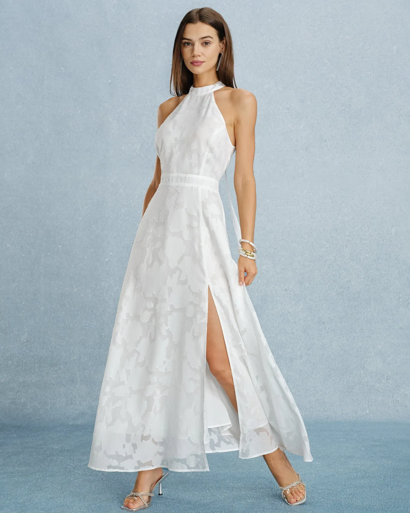 White Backless Bowknot Maxi Dress sold by rihoas product image thumbnail 5
