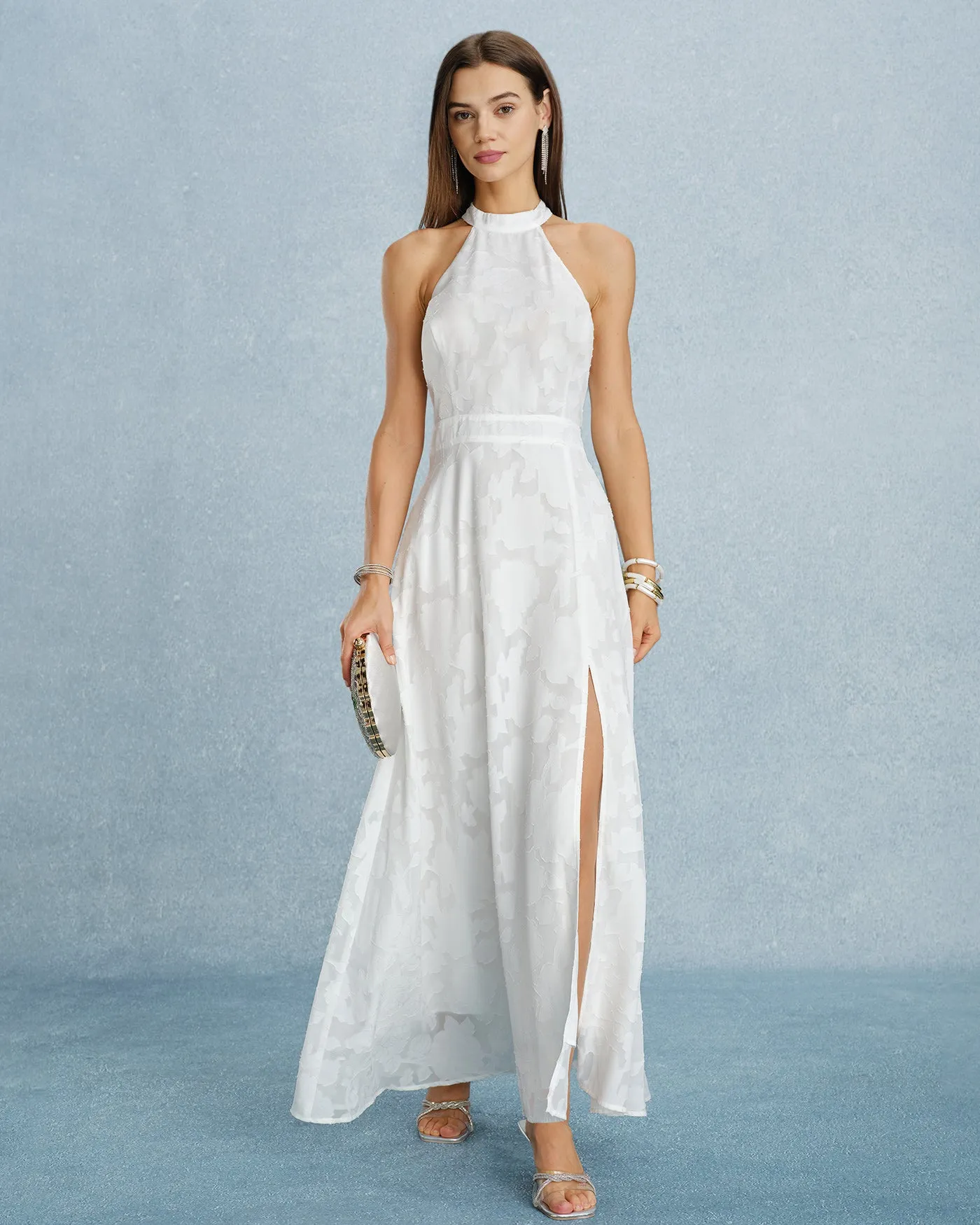 White Backless Bowknot Maxi Dress sold by rihoas product image thumbnail 4