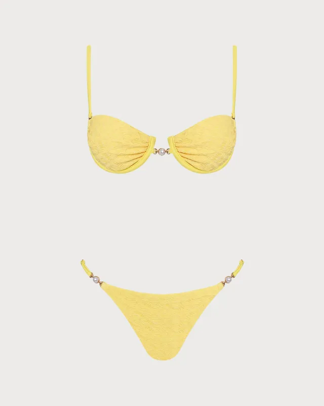 Yellow Textured Underwire Bikini Set made by rihoas