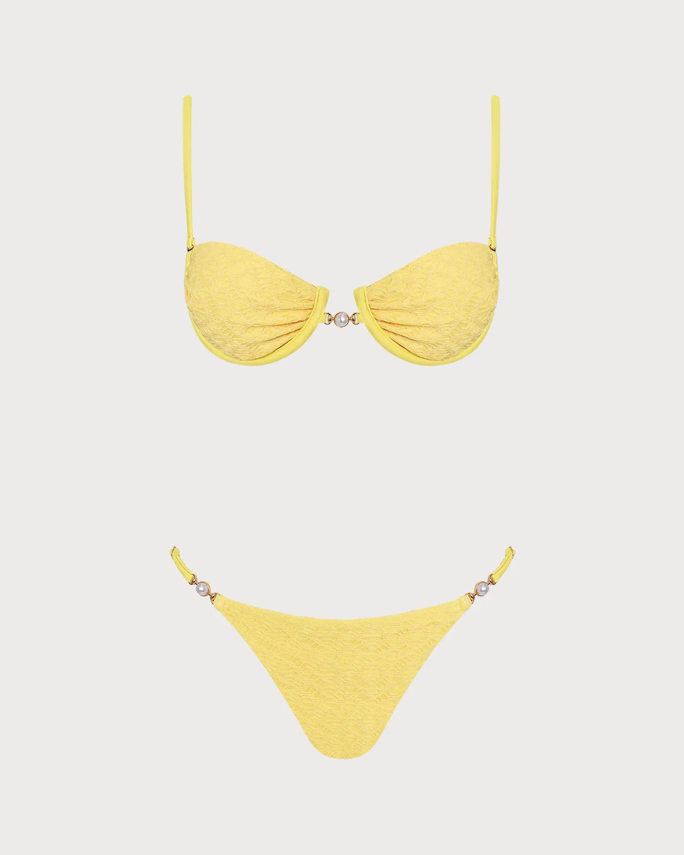 Yellow Textured Underwire Bikini Set sold by rihoas