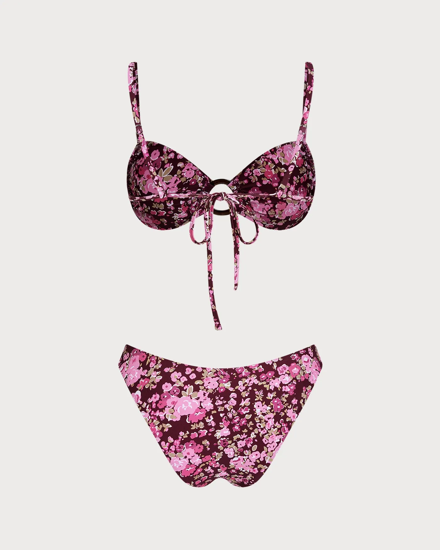 Wine Red O-Ring Floral Bralette Bikini Set sold by rihoas product image thumbnail 2