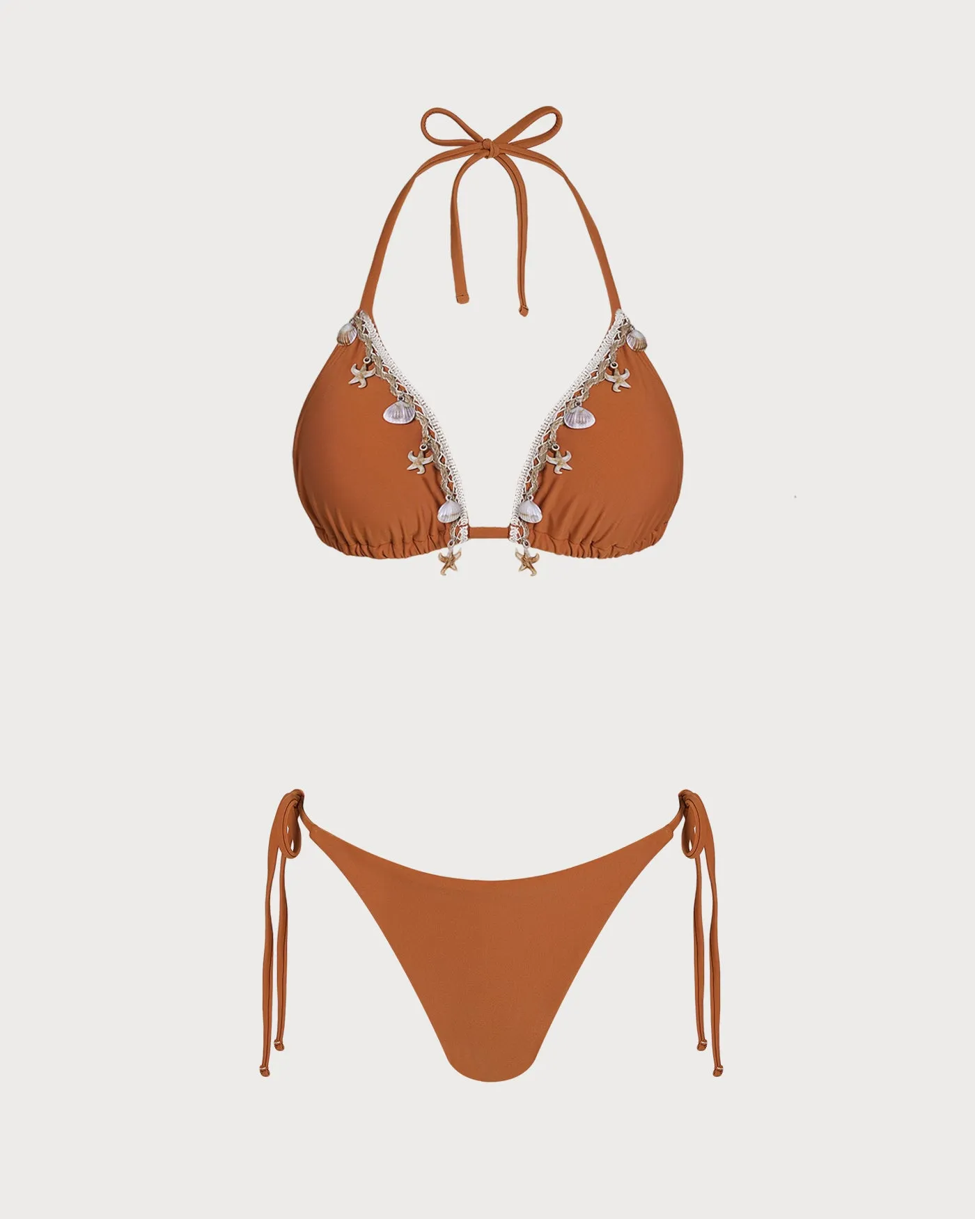 Brown Halter Crochet Triangle Bikini Set sold by rihoas