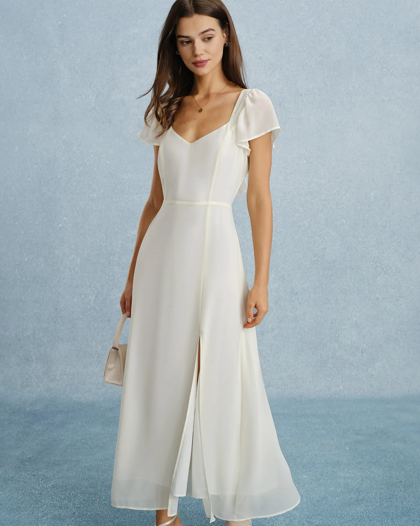 Apricot Sweetheart Neck Slit Chiffon Maxi Dress sold by rihoas product image thumbnail 4