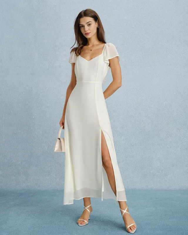Apricot Sweetheart Neck Slit Chiffon Maxi Dress made by rihoas